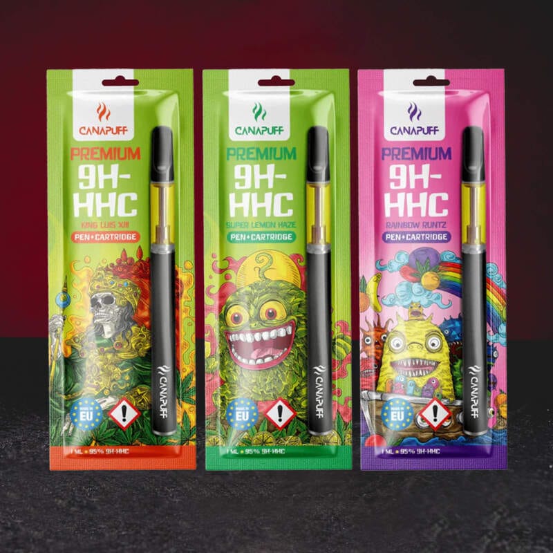9H-HHC Vape set 95% 1ml – премиум комплект писалка с иновативния канабиноид 9H-HHC във вариантите Super Lemon Haze, Rainbow Runtz, King Luis XIII и Rainbow Runtz