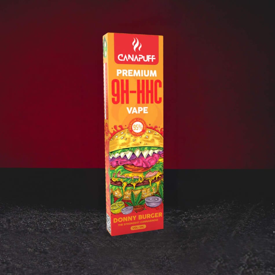 9H-HHC Vape Donny Burger 95% 1ml – отличителен вейп за еднократна употреба с аромат на сирене, дизелови нотки, земен характер и сух бор