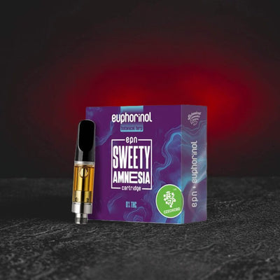 prémiová EPN cartridge 1ml s polosyntetickým kanabinoidem EPN, inspirovaná strainovým aromatickým profilem Sweety Amnesia, navržená pro euforický a povzbuzující zážitek bez sedativních účinků, produkt Kratom World
