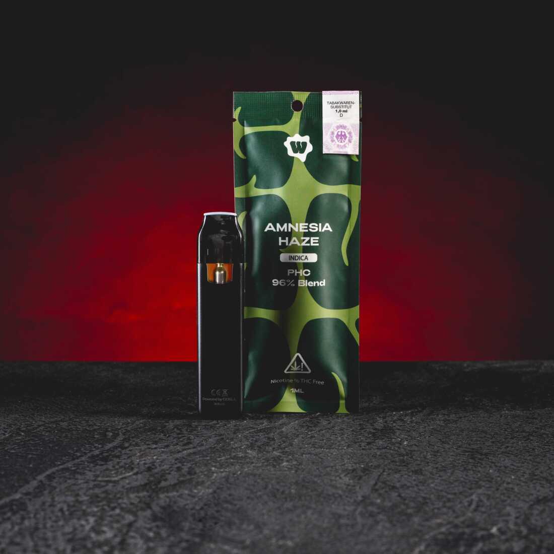 Kratom World PHC Vape 96% 1ml Amnesia Haze – първокласен PHC вейп със свеж аромат на мараня, билкови нотки и леко цитрусов характер