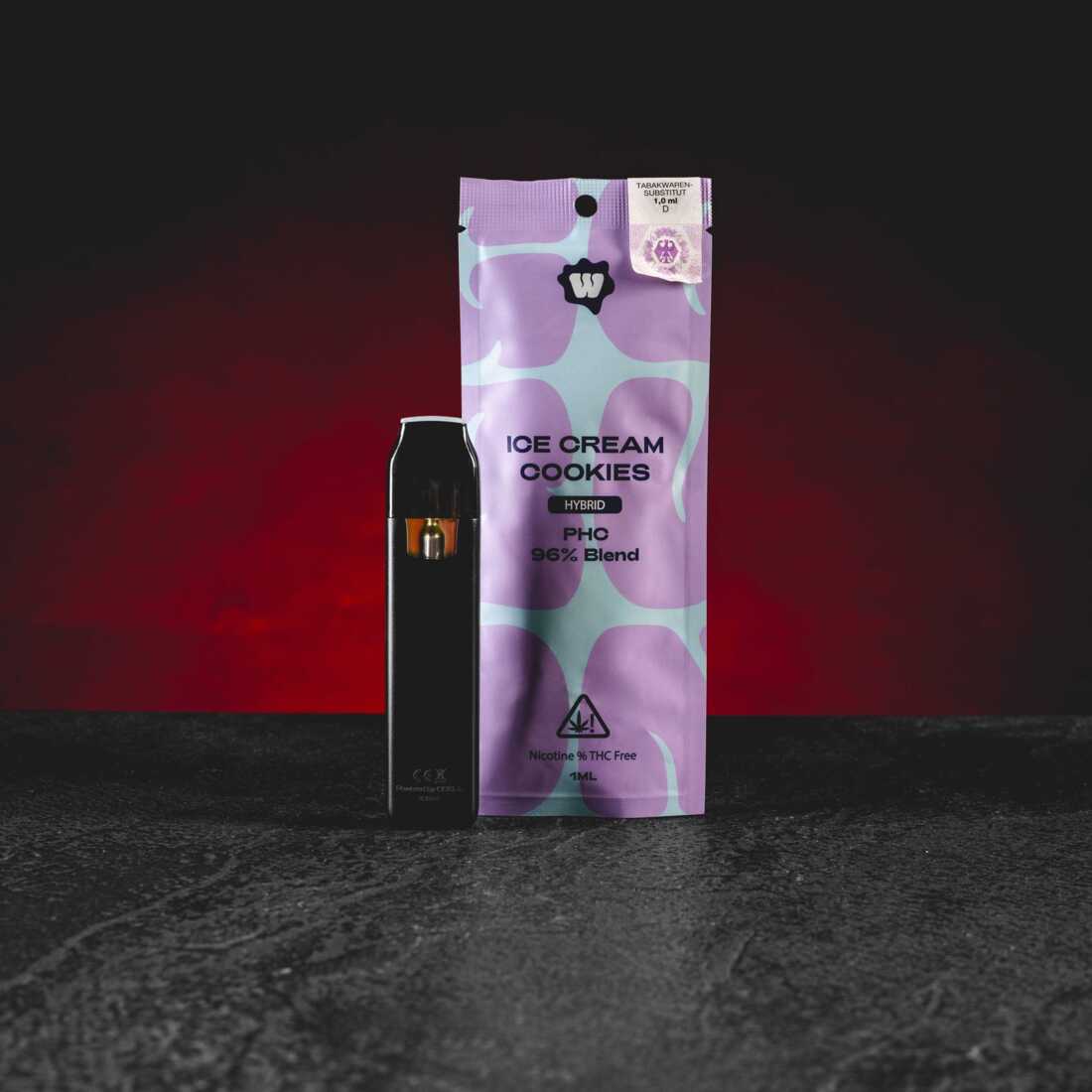 Kratom World PHC Vape 96% 1ml Ice Cream Cookies – първокласен PHC вейп с богат кремообразен аромат, сладки нотки на бисквитки и кадифено гладък профил