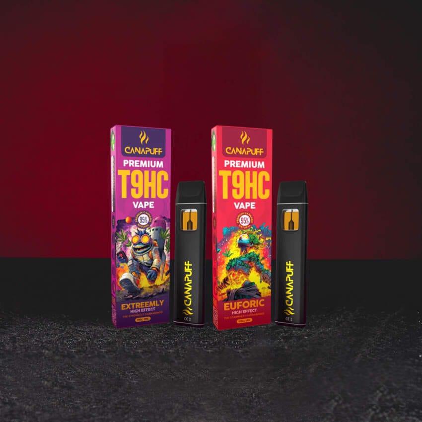 T9HC Vape 95 % 1 ml set variant Extreemly a Euforic, nový typ kanabinoidu T9HC, jednorázové vaporizéry s vysokou koncentrací, intenzivní euforie a uvolnění, kompletní nabídka Kratom World