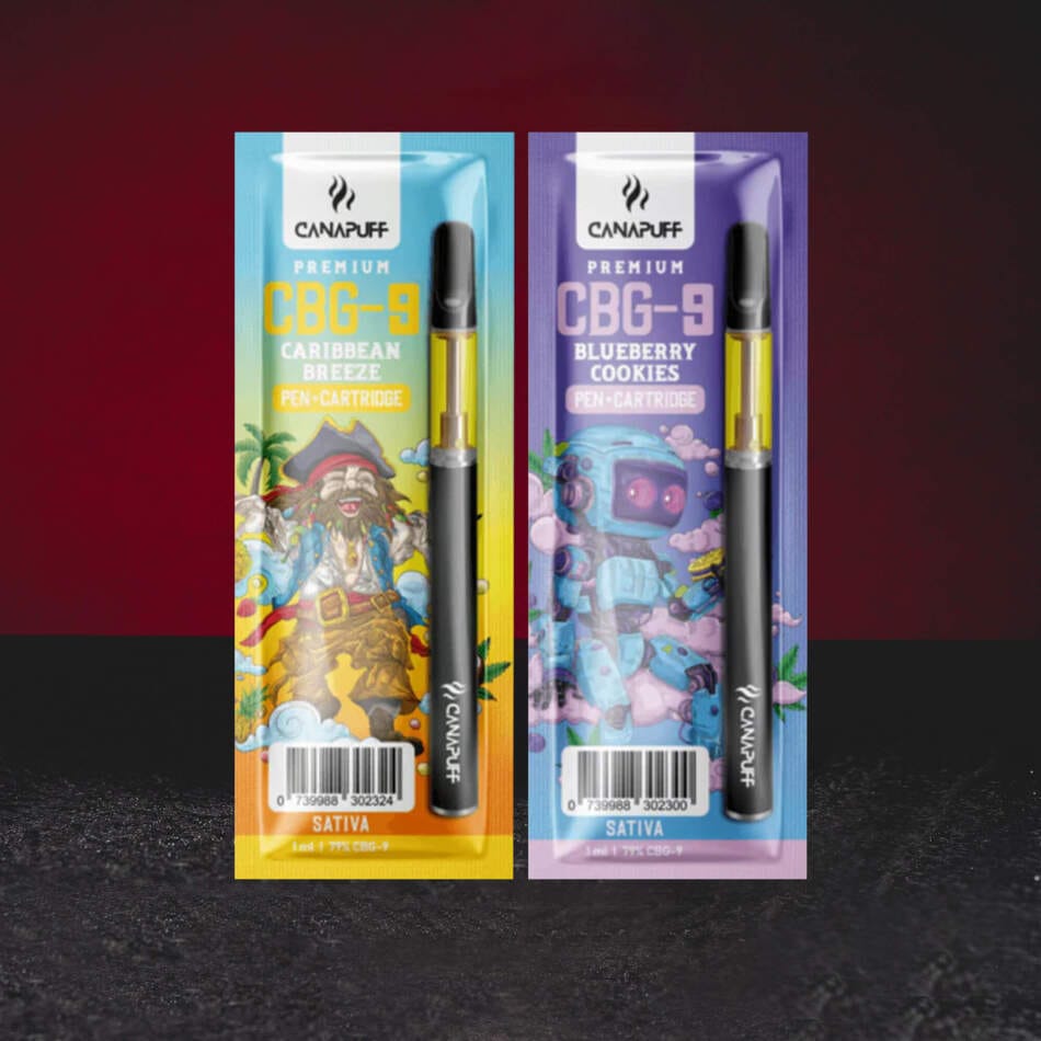 Vape Set CBG9 79% 1ml – премиум вейп комплект с канабиноид CBG9 във варианти Blueberry Cookies и Caribbean Breeze
